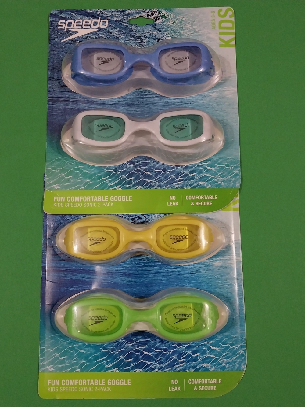 Speedo Kids Sonic Swim Goggles Blue White Yellow Green Kid Age 3-6 Swim Goggles